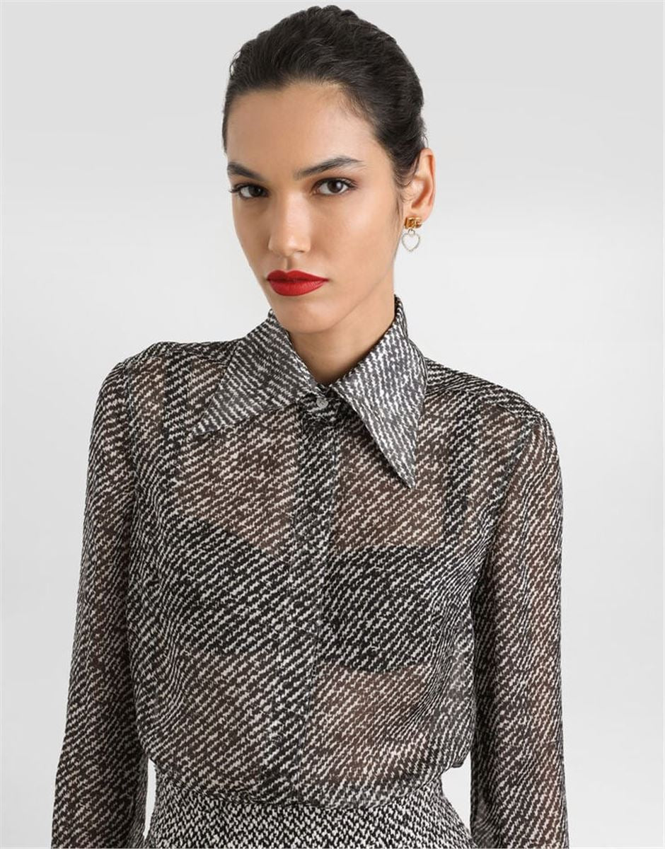 SILK CHIFFON SHIRT WITH BOUCLÉ PRINT-DOLCE & GABBANA-Verso