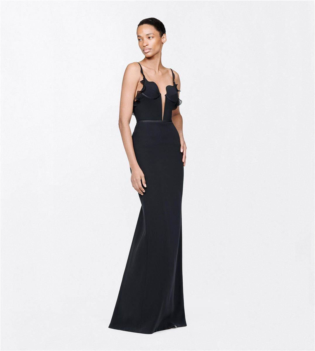 Silk crepe structured graphic bodysuit with ruffle details-TOM FORD-Verso