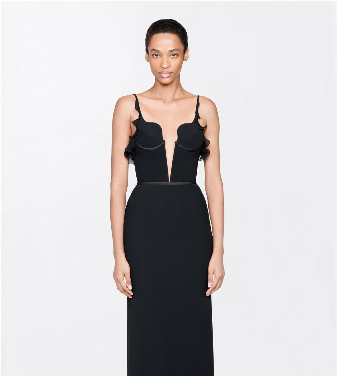 Silk crepe structured graphic bodysuit with ruffle details-TOM FORD-Verso