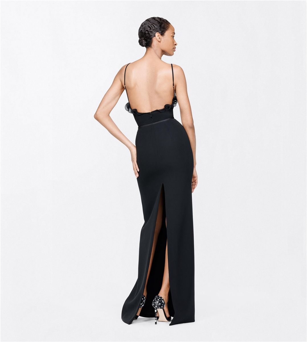 Silk crepe structured graphic bodysuit with ruffle details-TOM FORD-Verso