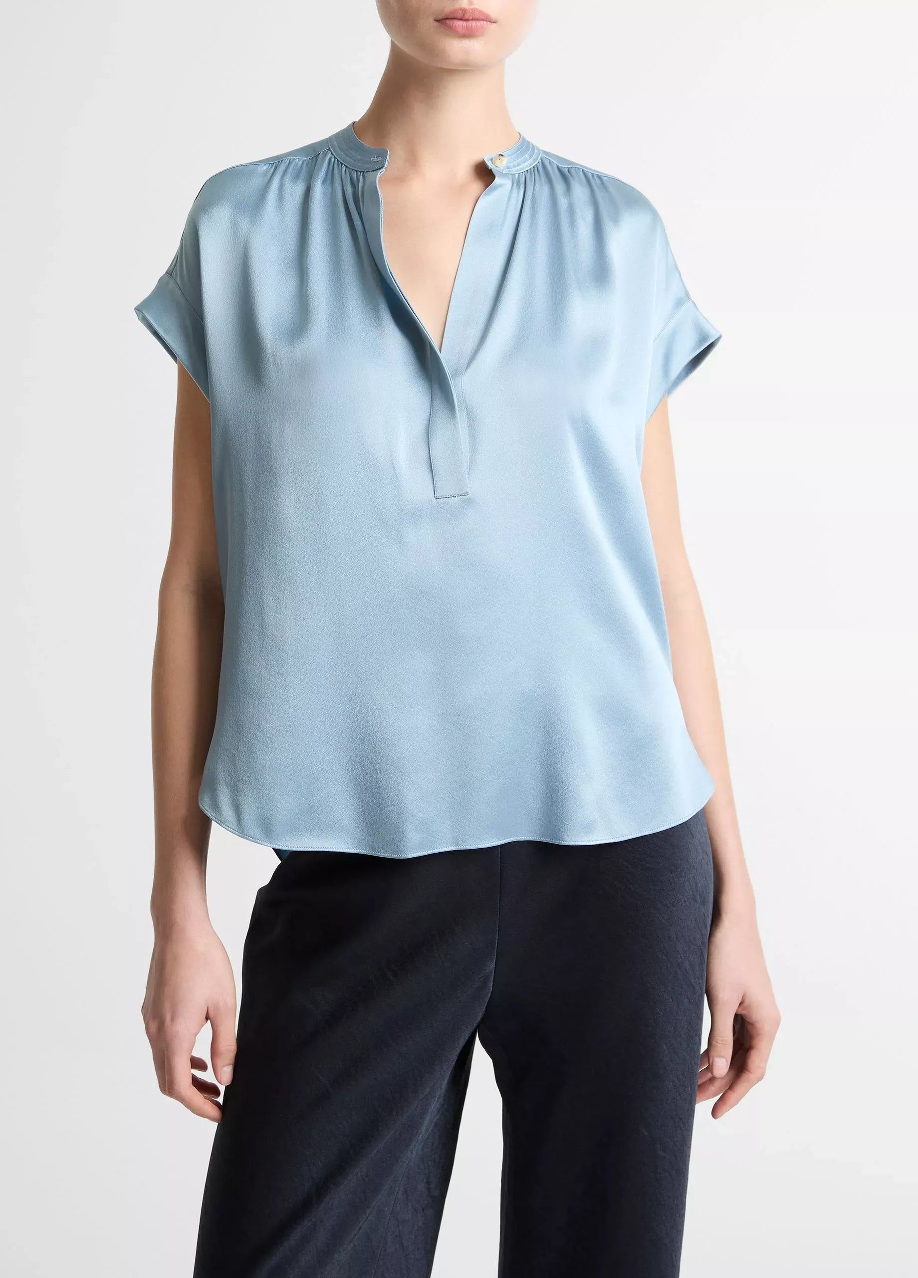 Silk Gathered Cap-sleeve Blouse-VINCE-Verso