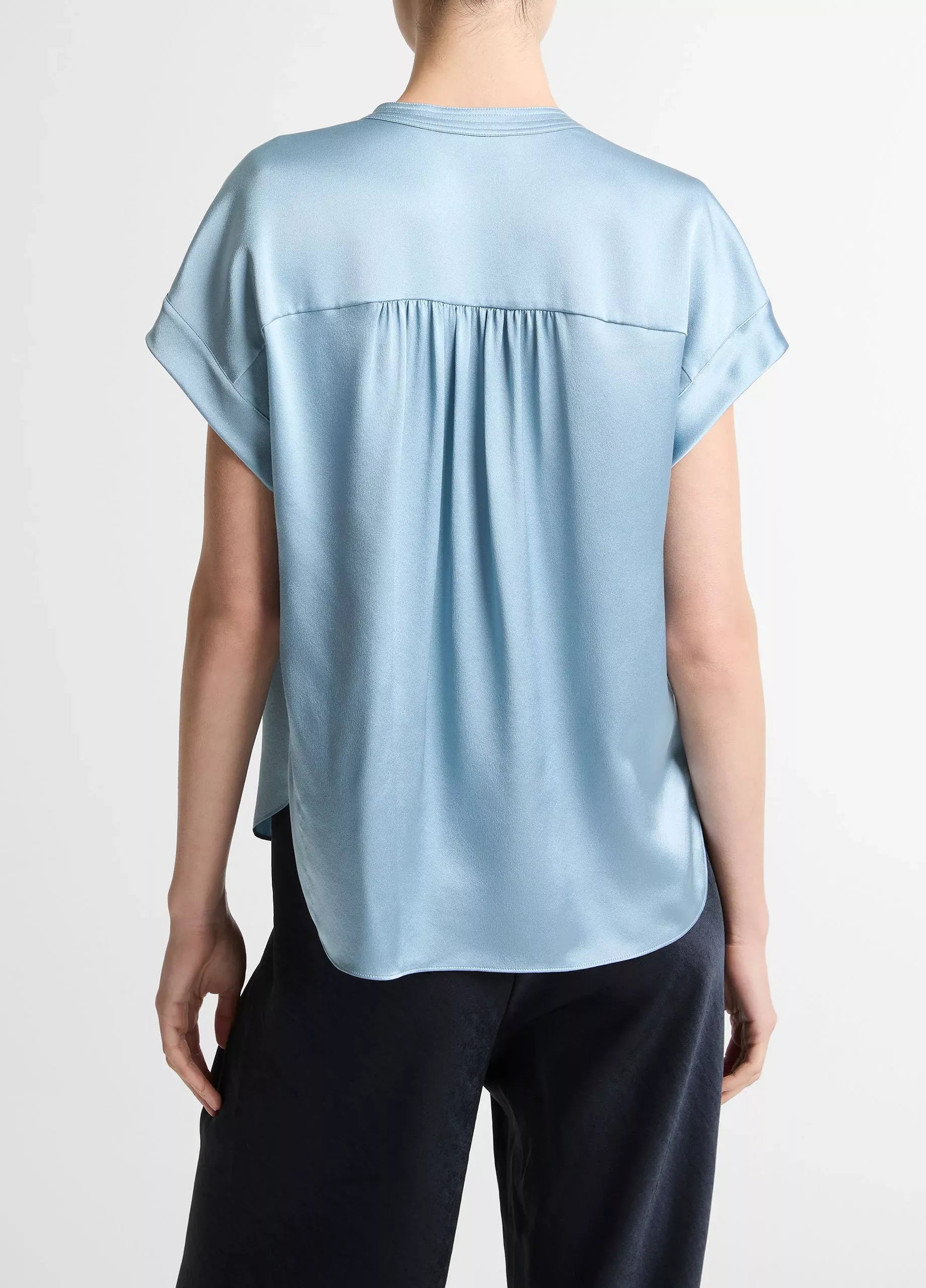 Silk gathered cap-sleeve blouse-VINCE-Verso