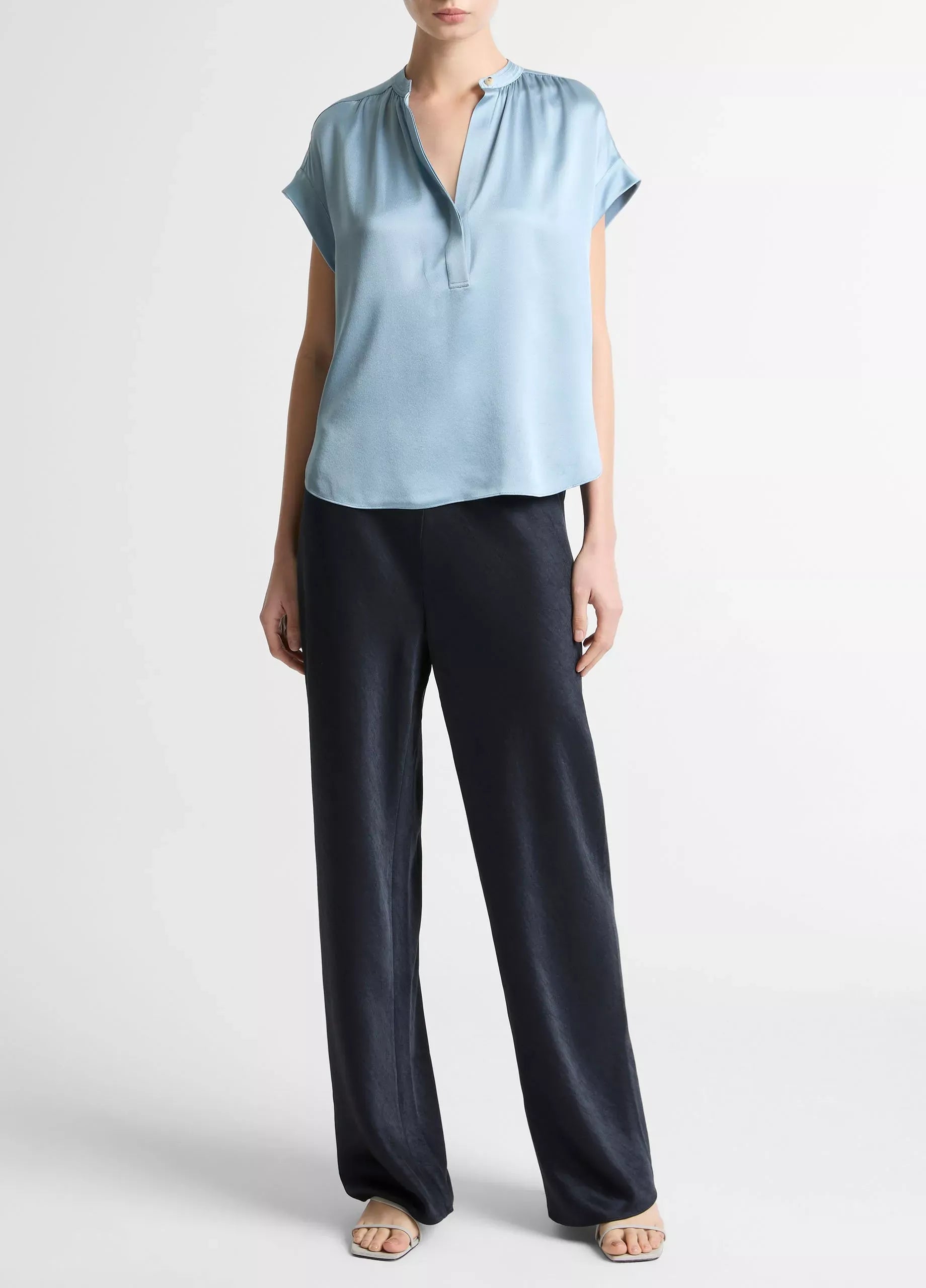 Silk gathered cap-sleeve blouse-VINCE-Verso
