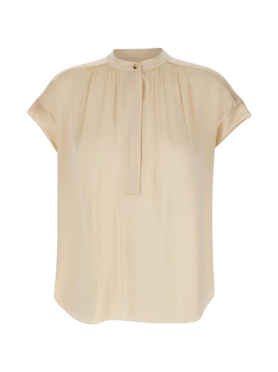 Silk gathered cap-sleeve blouse-VINCE-Verso
