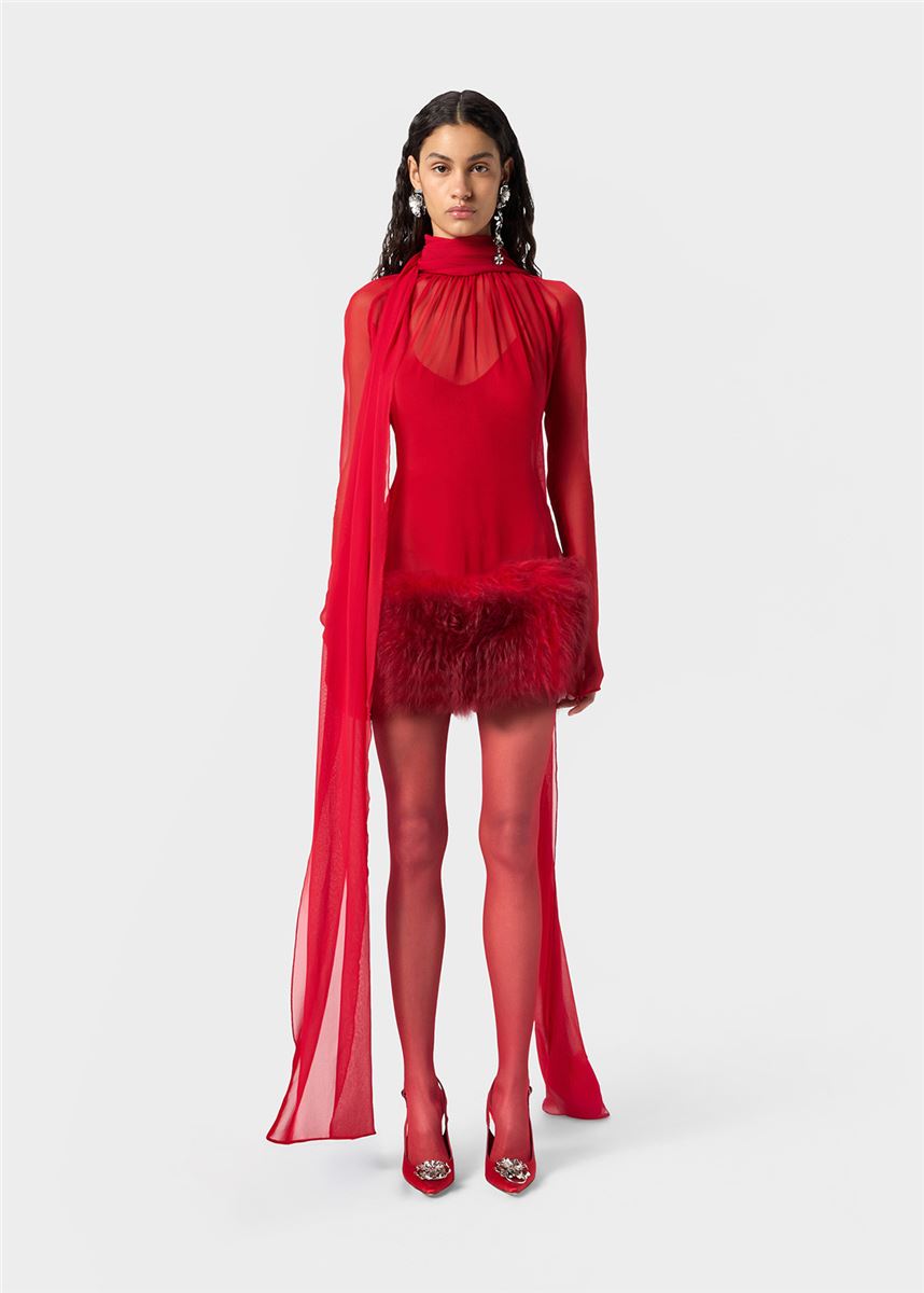 silk georgette dress with fur-BLUMARINE-Verso