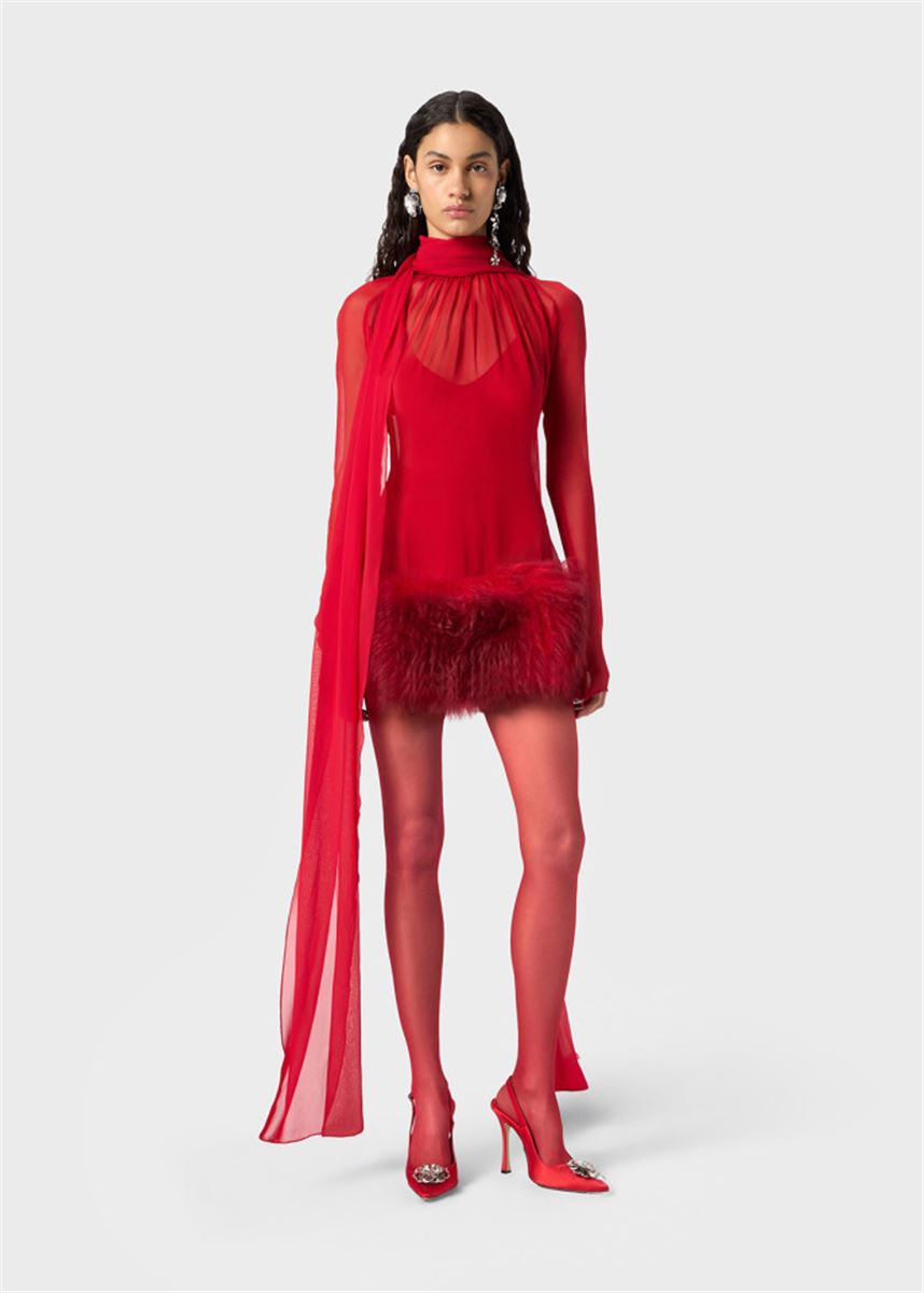 silk georgette dress with fur-BLUMARINE-Verso