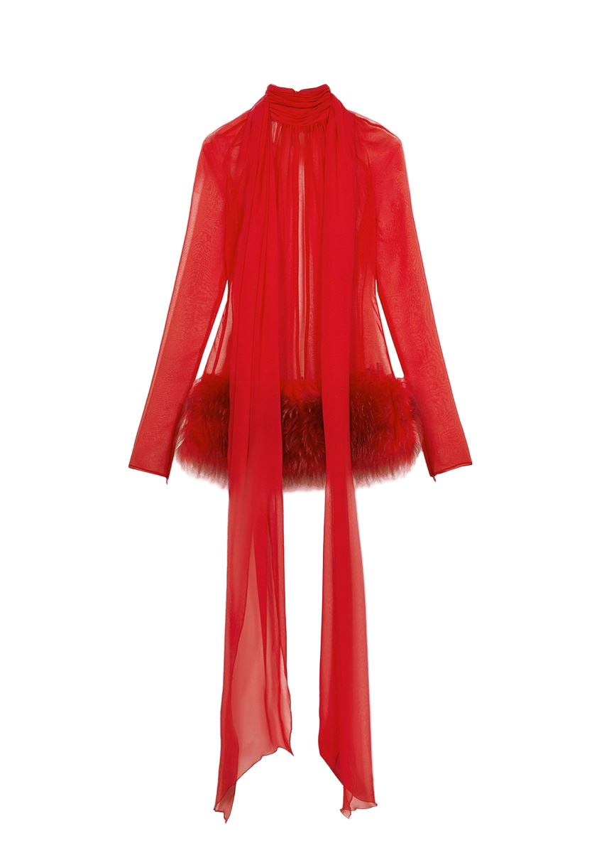 silk georgette dress with fur-BLUMARINE-Verso