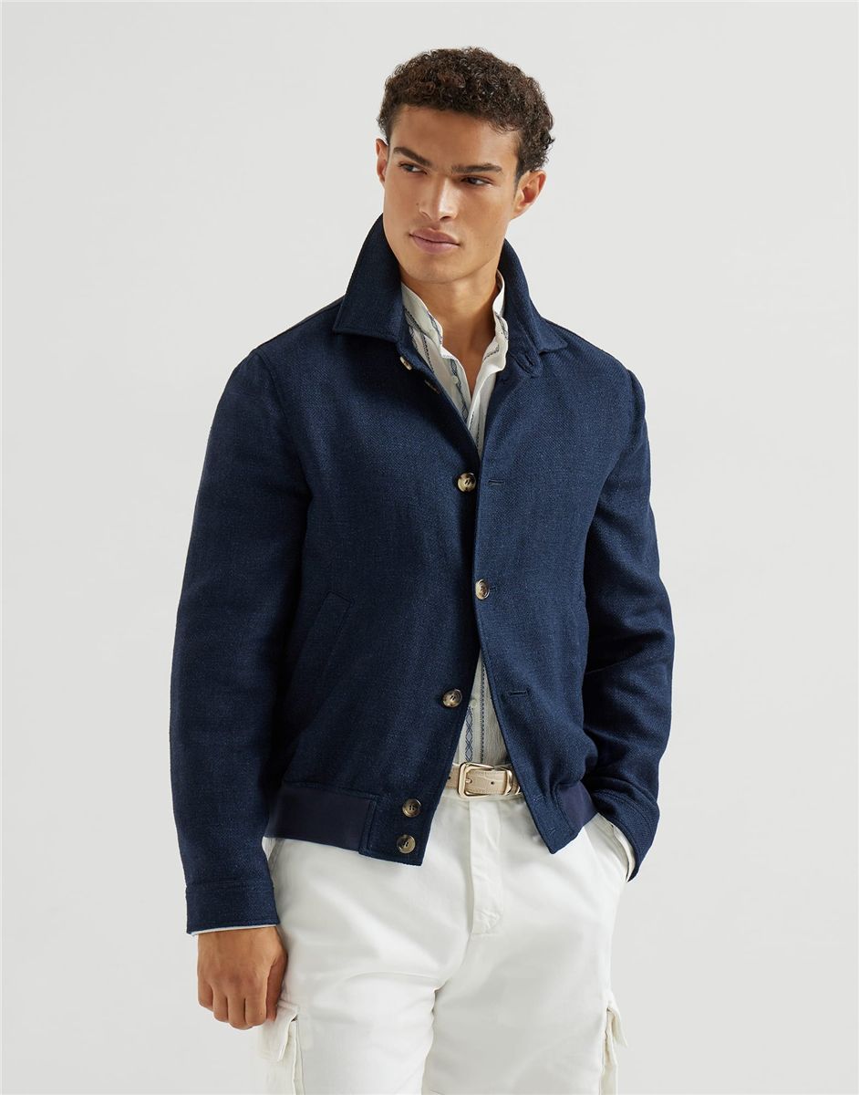 Silk, linen and wool hopsack outerwear jacket-BRUNELLO CUCINELLI-Verso