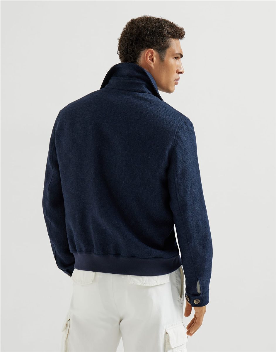 Silk, linen and wool hopsack outerwear jacket-BRUNELLO CUCINELLI-Verso