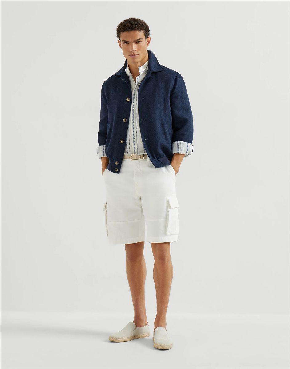 Silk, linen and wool hopsack outerwear jacket-BRUNELLO CUCINELLI-Verso