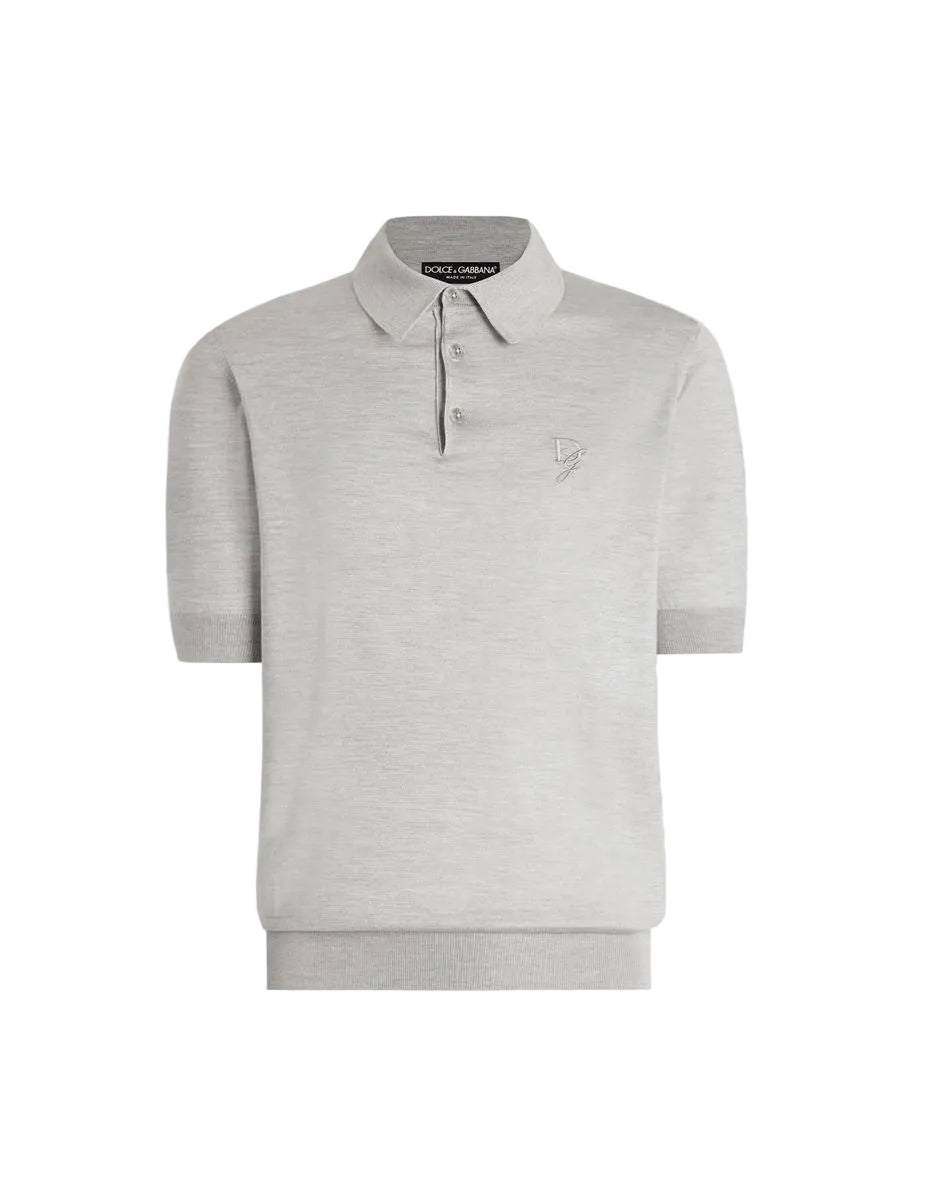 Silk Polo-Shirt with Logo Embroidery-DOLCE&GABBANA-294879-46-Verso
