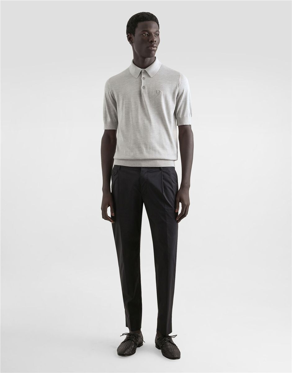 Silk Polo-Shirt with Logo Embroidery-DOLCE&GABBANA-Verso