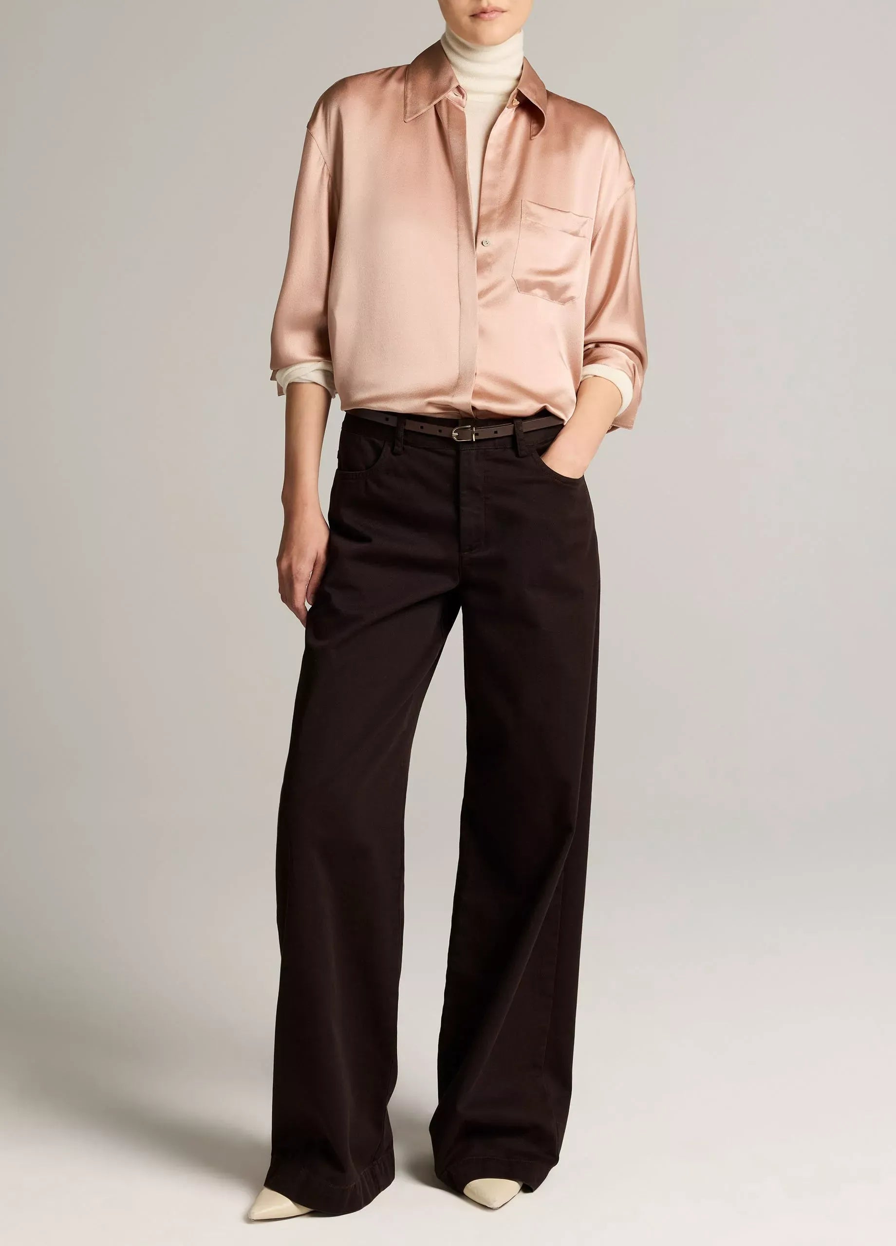 Silk satin dolman-sleeve button-front shirt-VINCE-Verso