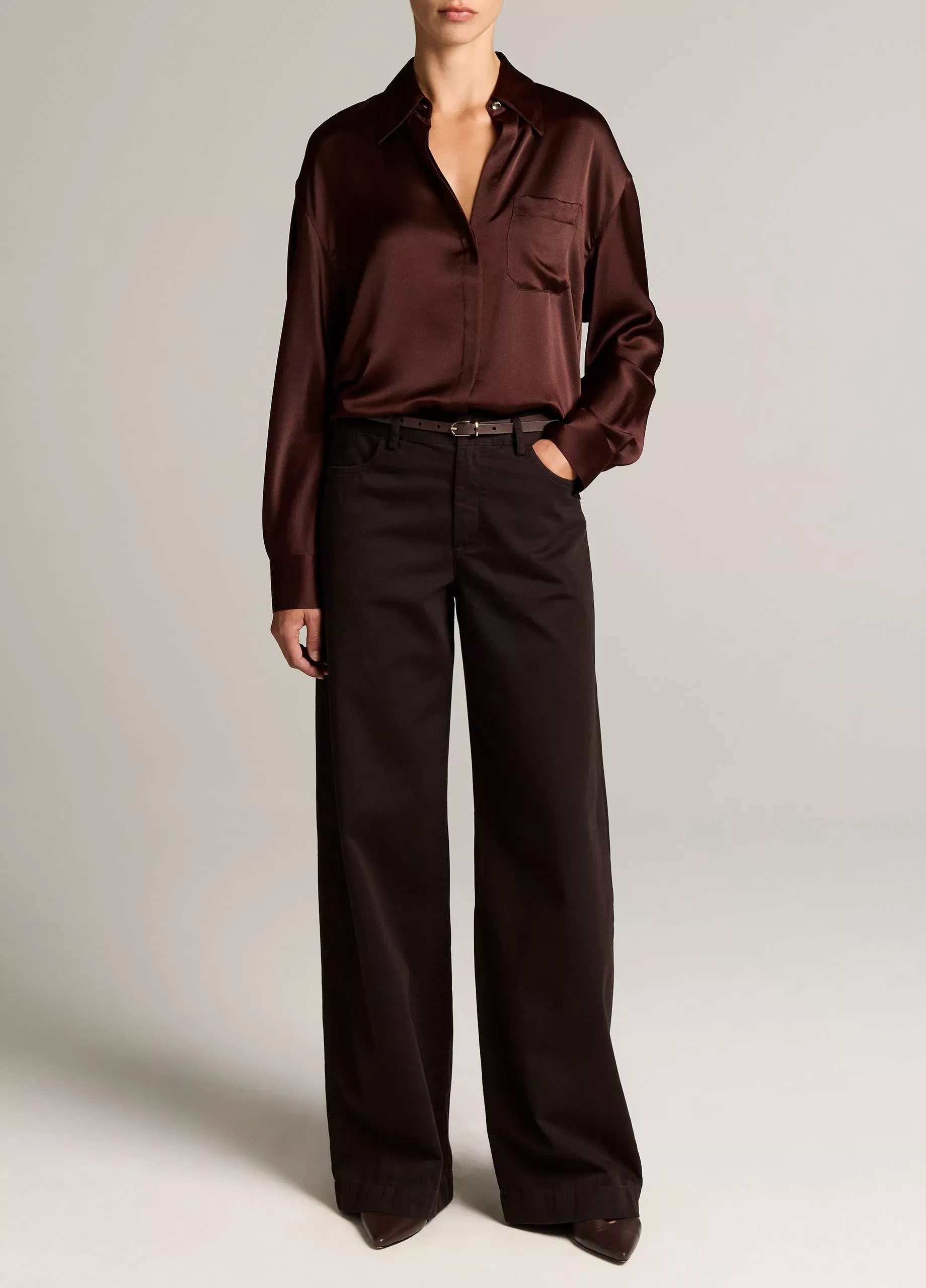 Silk satin dolman-sleeve button-front shirt-VINCE-Verso