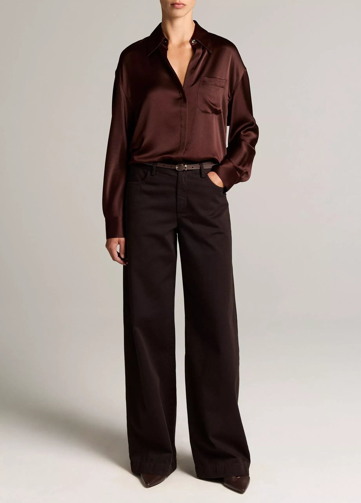 Silk satin dolman-sleeve button-front shirt-VINCE-Verso
