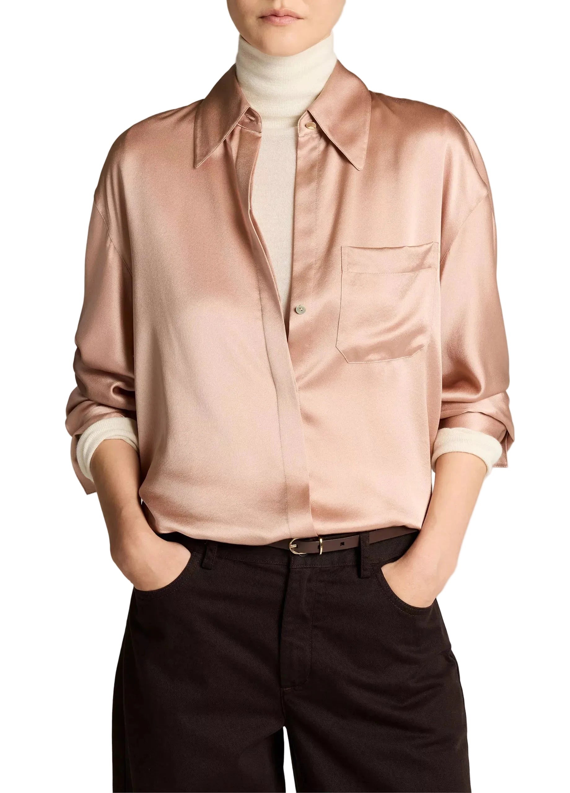 Silk satin dolman-sleeve button-front shirt-VINCE-316034-XS-Verso