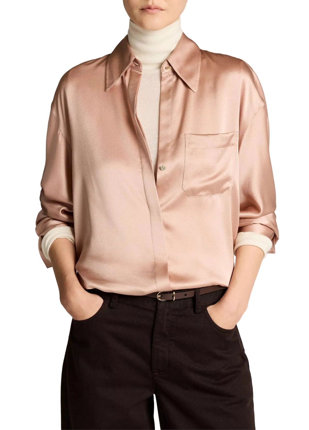Silk satin dolman-sleeve button-front shirt-VINCE-316034-XS-Verso