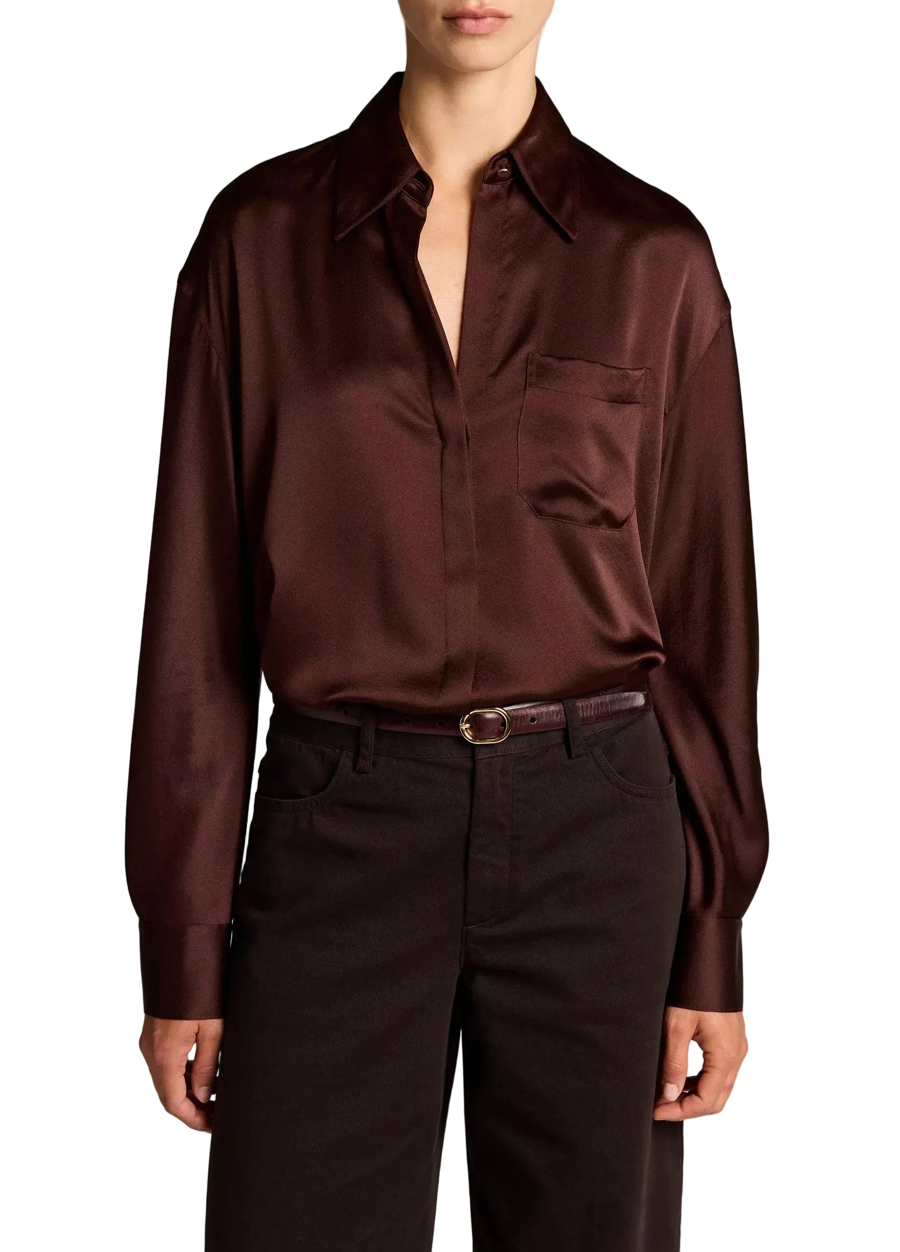 Silk satin dolman-sleeve button-front shirt-VINCE-Verso
