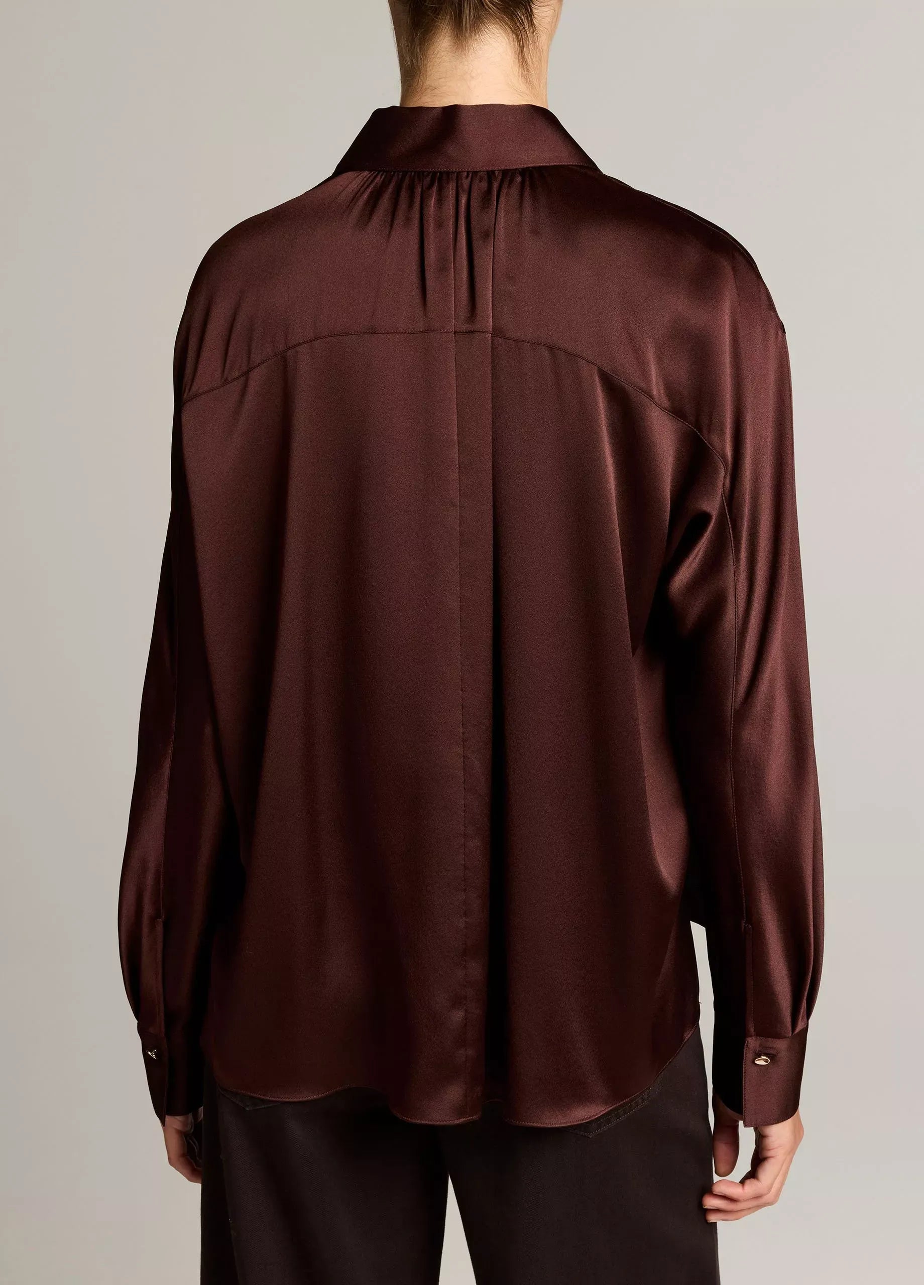 Silk satin dolman-sleeve button-front shirt-VINCE-Verso