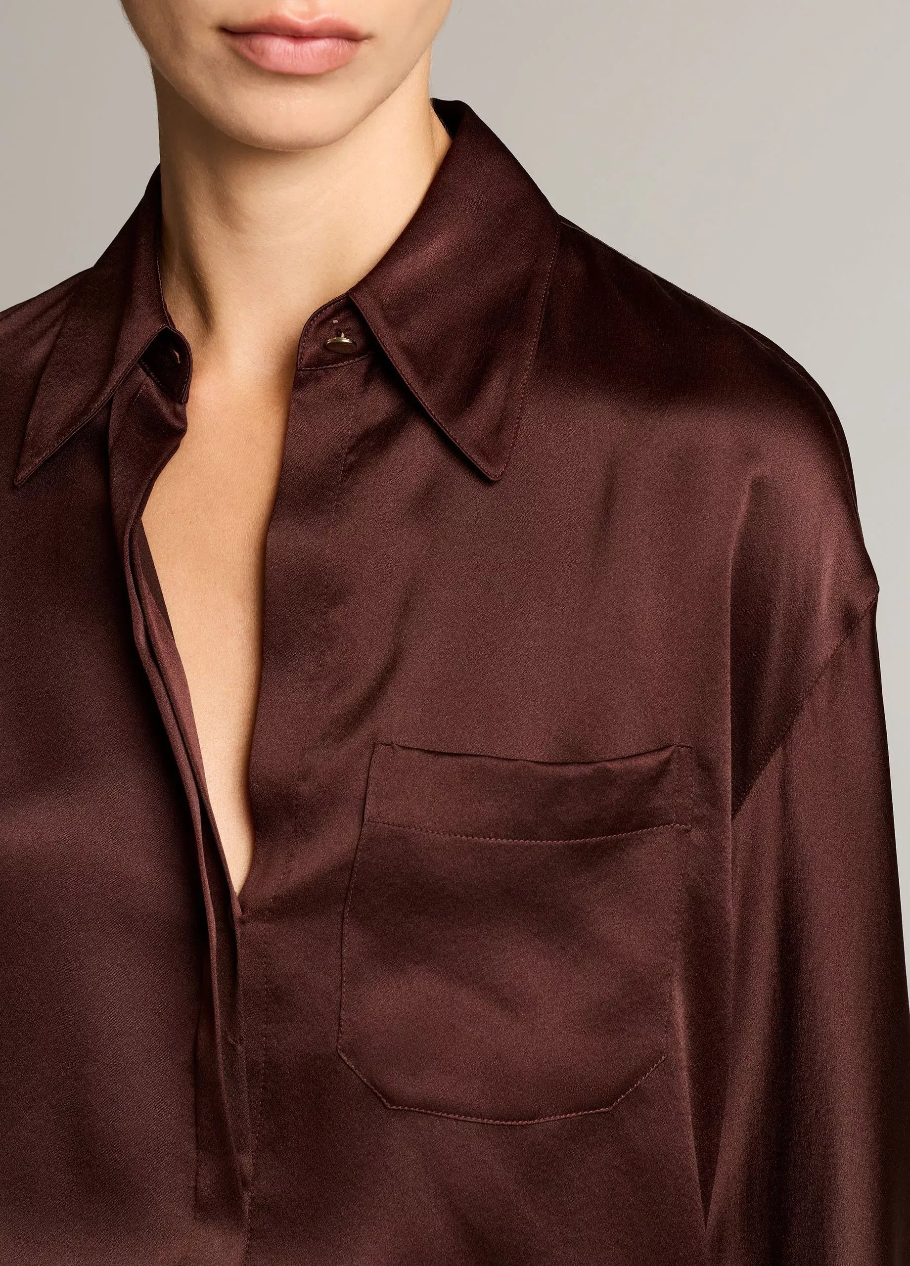 Silk satin dolman-sleeve button-front shirt-VINCE-Verso