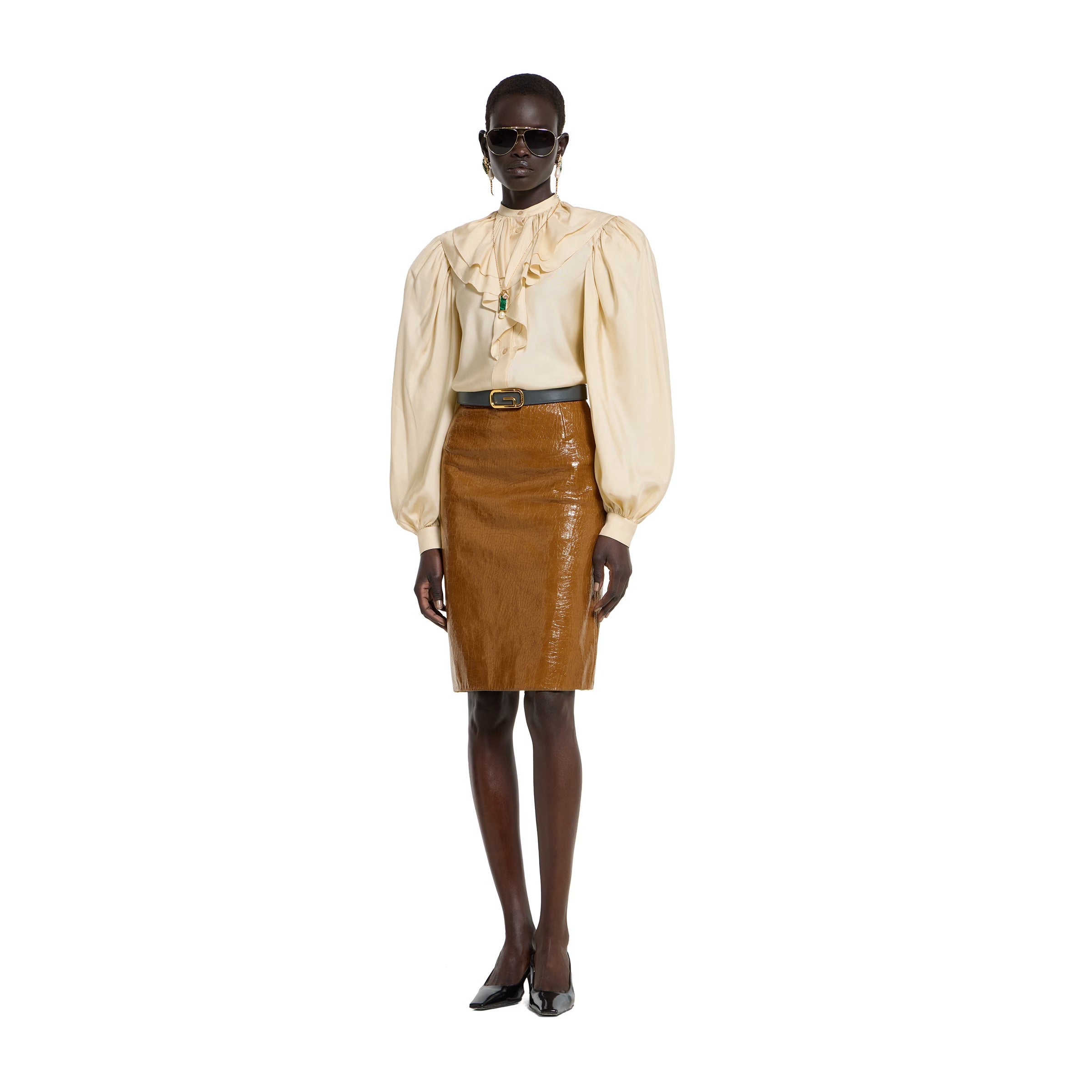 Silk twill shirt with ruffle trim-GUCCI-Verso