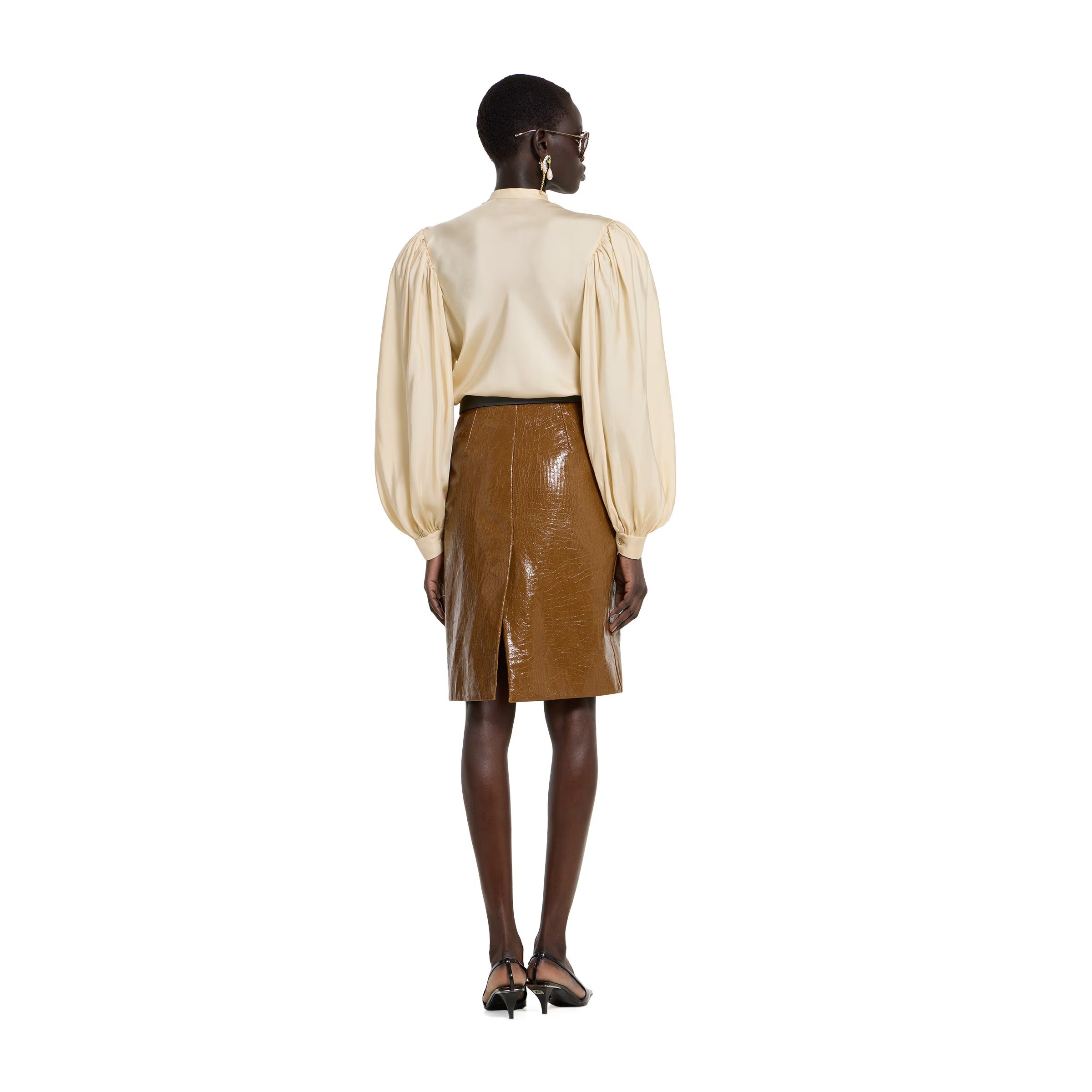Silk twill shirt with ruffle trim-GUCCI-Verso