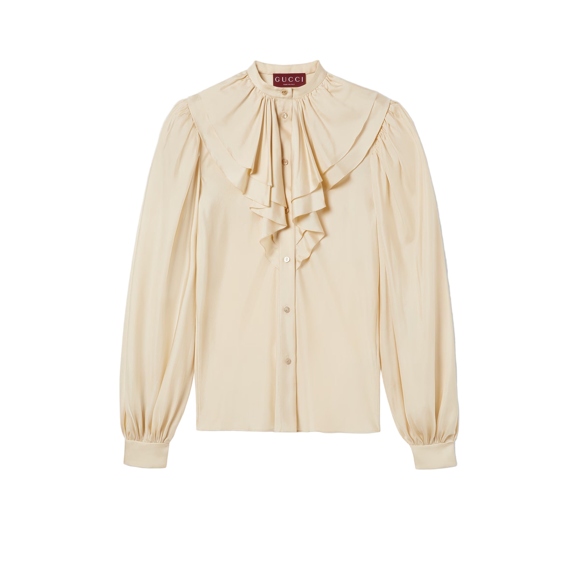Silk twill shirt with ruffle trim-GUCCI-Verso