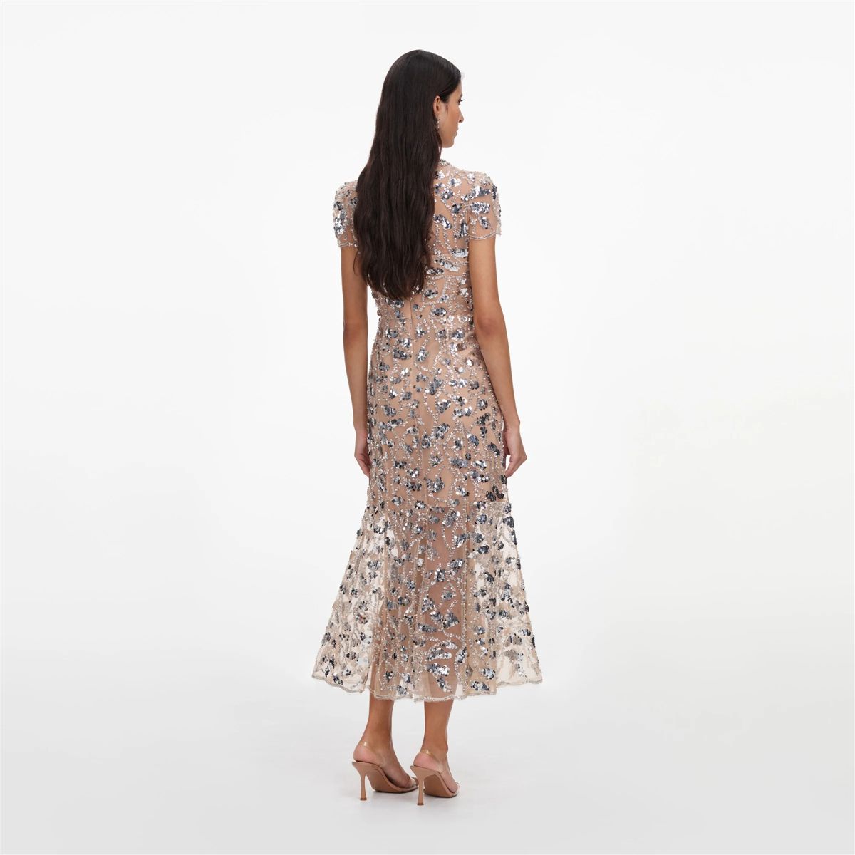 Silver Sequin Embellished Midi Dress-SELF-PORTRAIT-Verso