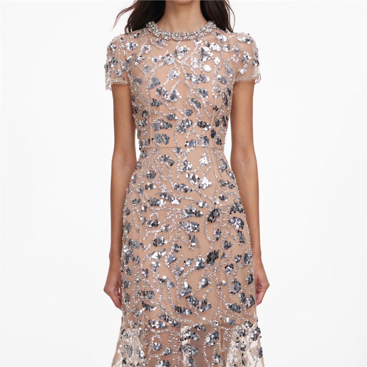 Silver Sequin Embellished Midi Dress-SELF-PORTRAIT-Verso