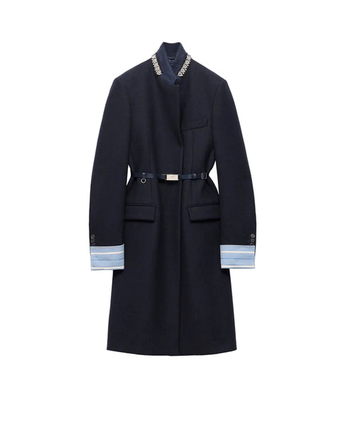 Prada Single-Breasted Embroidered Double Wool Coat | Verso