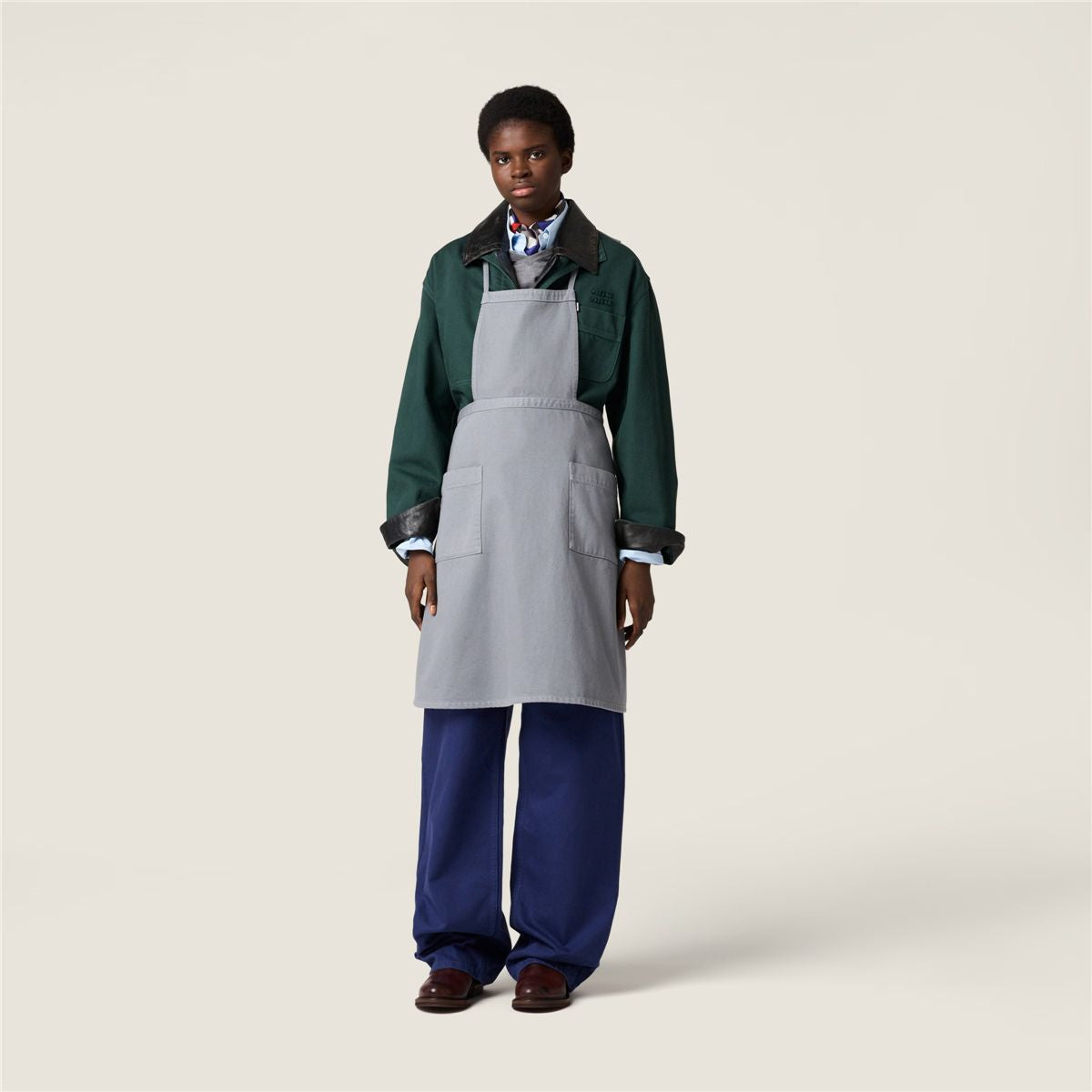 Single-breasted garment-dyed gabardine and leather jacket-MIU MIU-Verso