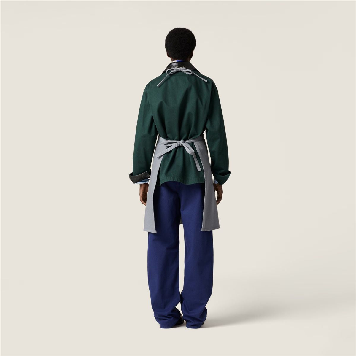 Single-breasted garment-dyed gabardine and leather jacket-MIU MIU-Verso