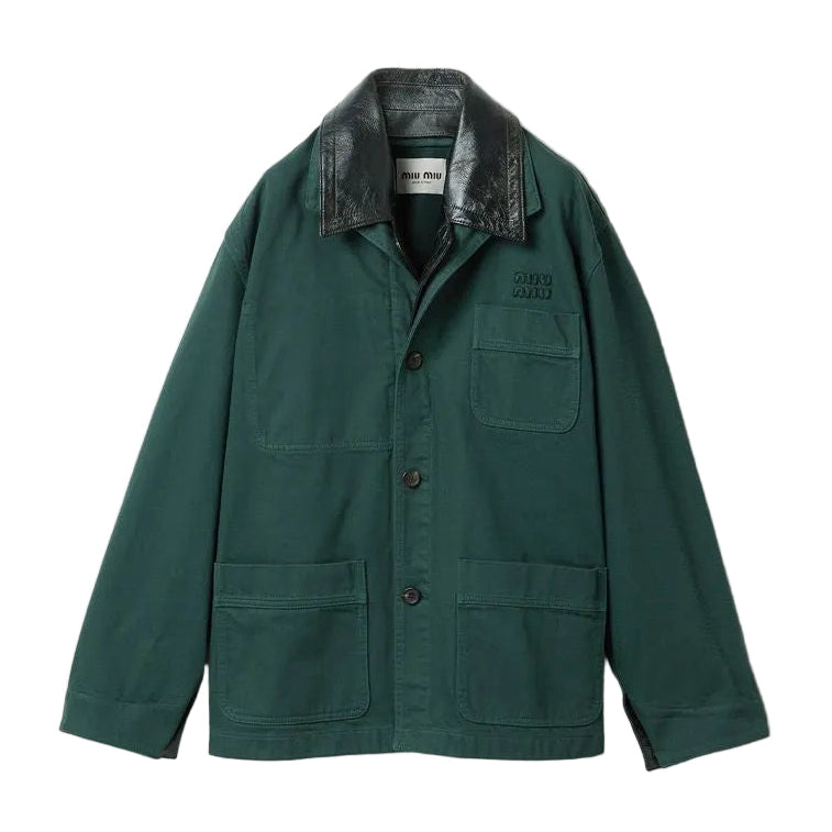 Single-breasted garment-dyed gabardine and leather jacket-MIU MIU-308937-40-Verso
