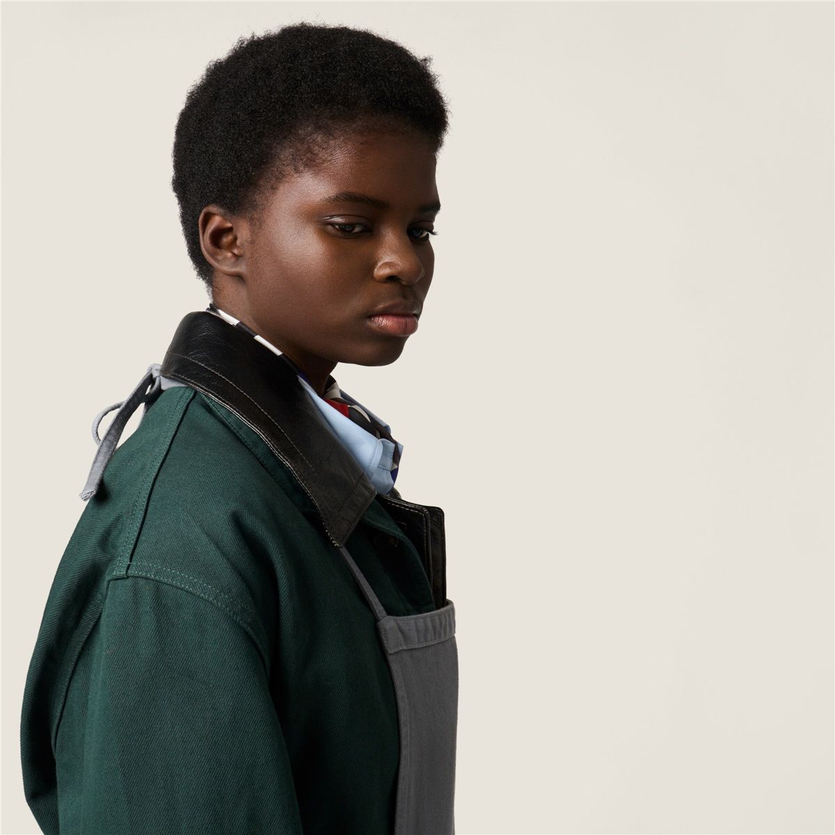 Single-breasted garment-dyed gabardine and leather jacket-MIU MIU-Verso