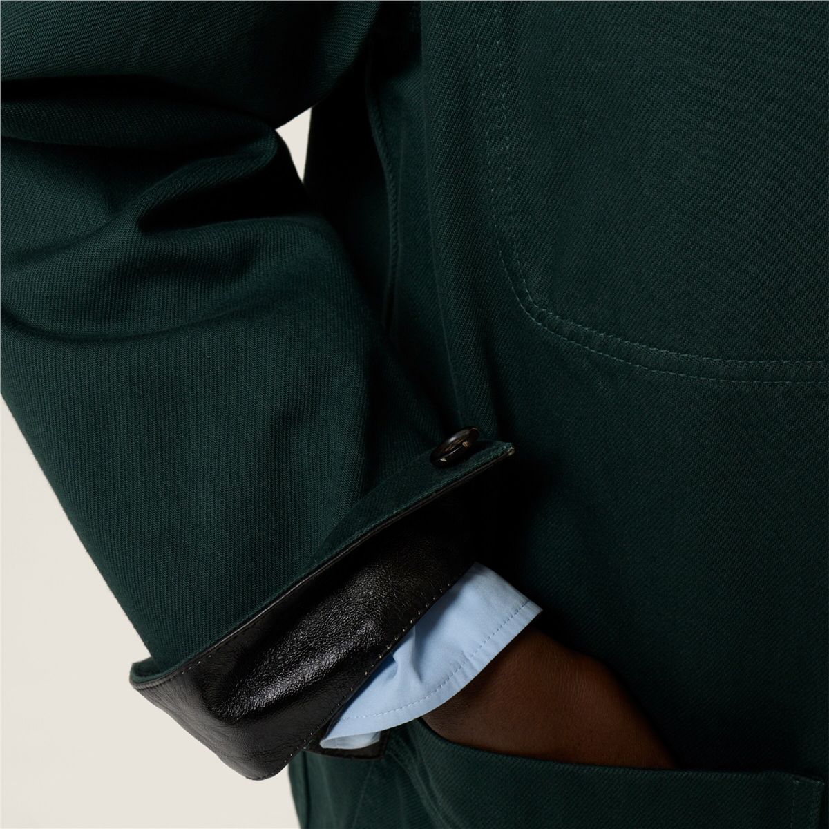 Single-breasted garment-dyed gabardine and leather jacket-MIU MIU-Verso