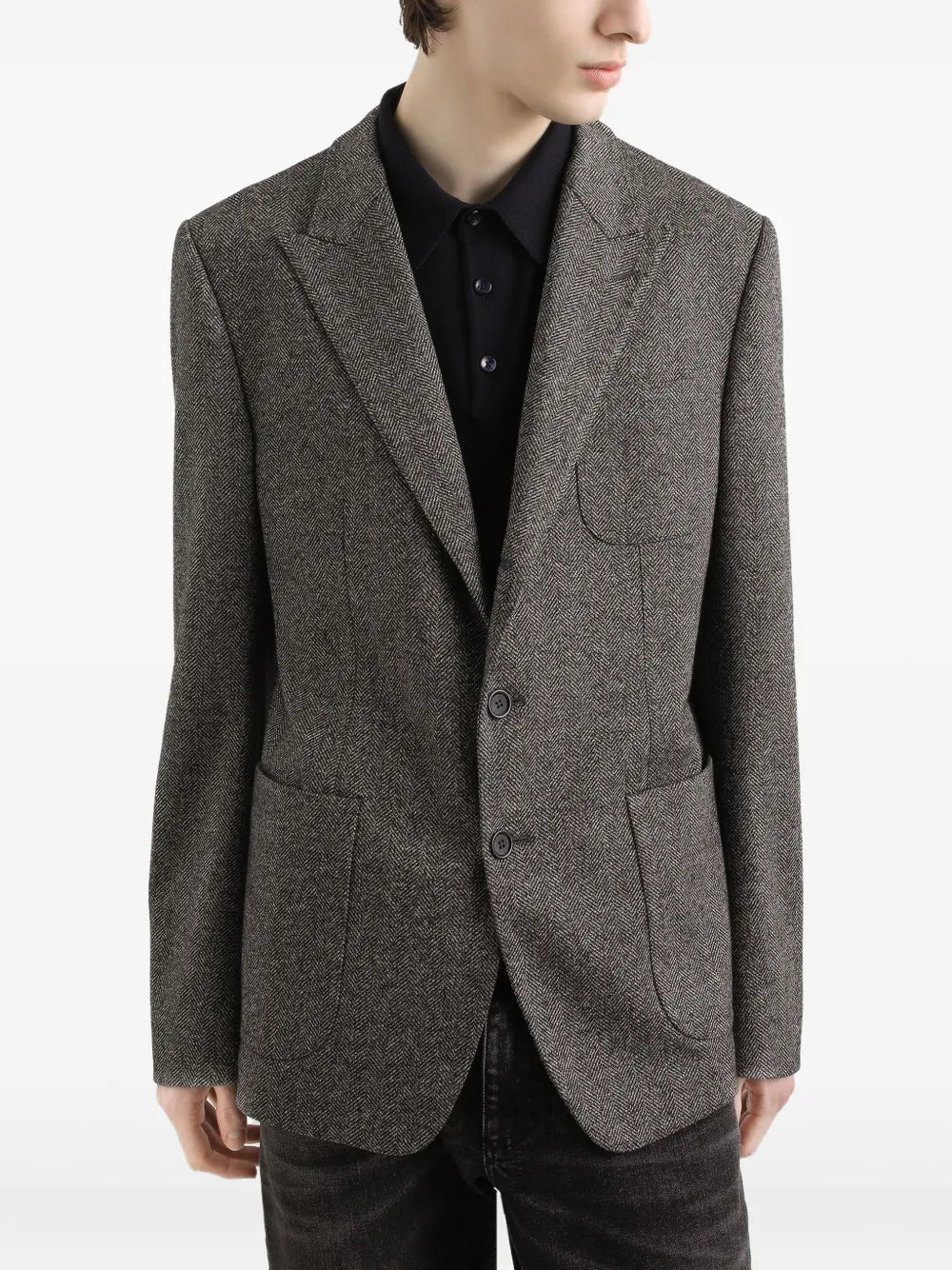 Single-breasted herringbone blazer-DOLCE & GABBANA-Verso