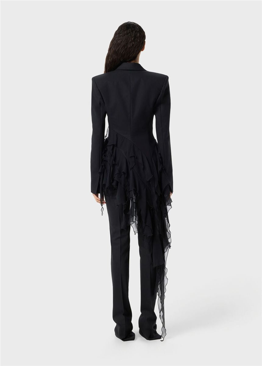 Single-breasted satin jacket with ruffles-BLUMARINE-Verso