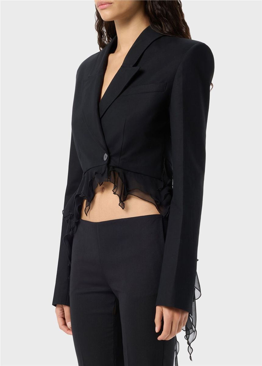 Single-breasted satin jacket with ruffles-BLUMARINE-Verso