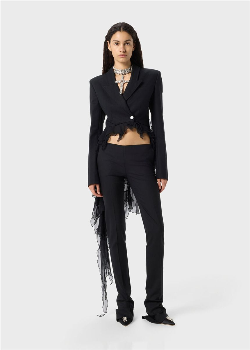 Single-breasted satin jacket with ruffles-BLUMARINE-Verso