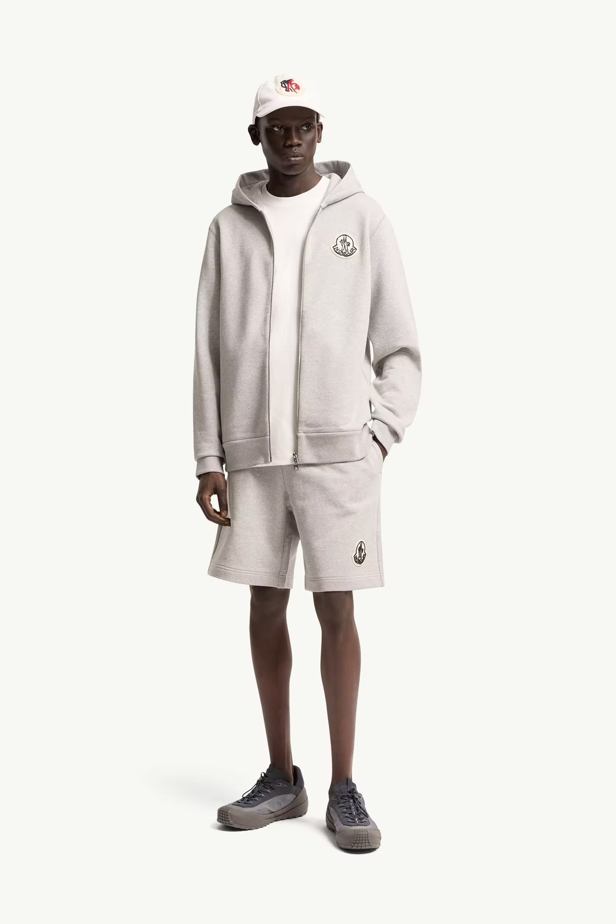 Sketched logo zip-up cotton hoodie-MONCLER-Verso