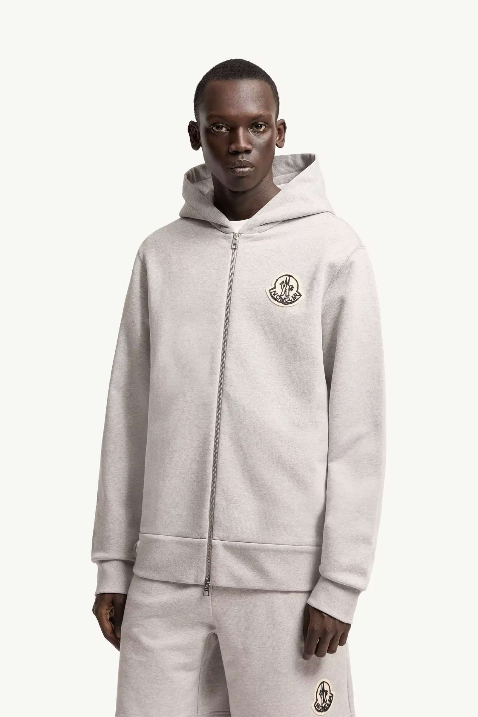 Sketched logo zip-up cotton hoodie-MONCLER-Verso