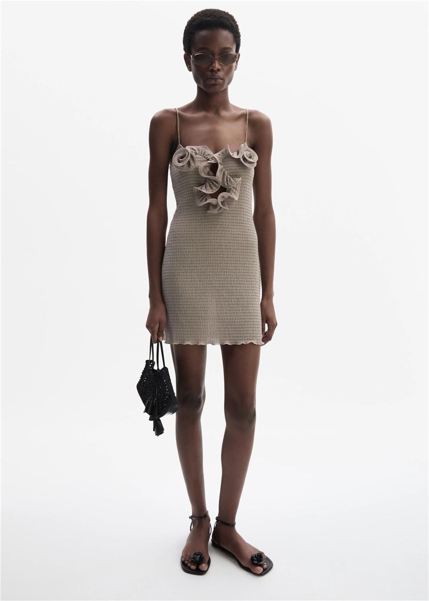 Sleeveless crepe beach mini dress in light brown-MAGDA BUTRYM-Verso