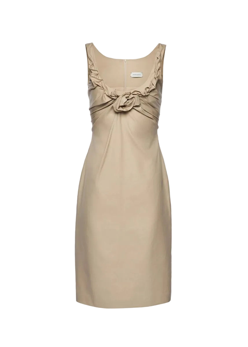 Sleeveless dress with draped neckline in beige-MAGDA BUTRYM-Verso