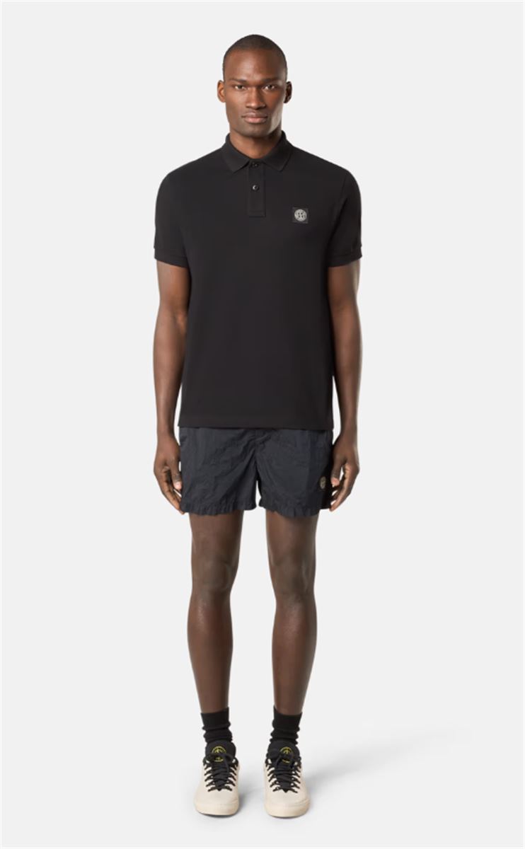 SLIM FIT POLO SHIRT WITH COMPASS PATCH-STONE ISLAND-Verso