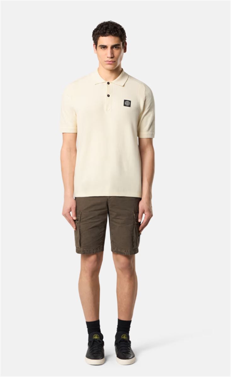 SLIM FIT POLO SHIRT WITH COMPASS PATCH-STONE ISLAND-Verso