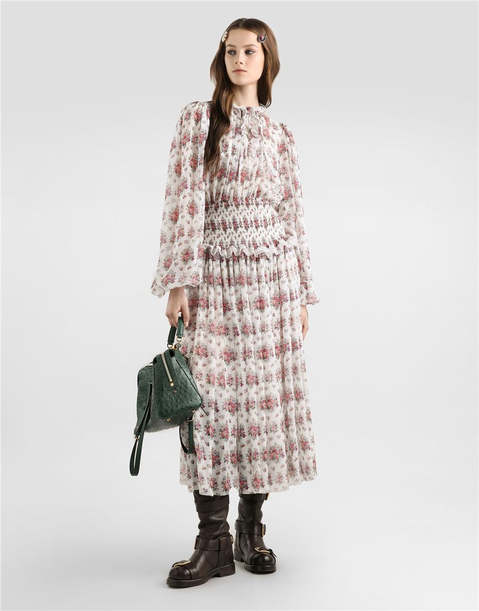 Small flower bouquets-print long chiffon dress-DOLCE&GABBANA-Verso