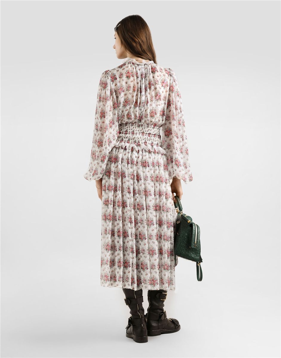 Small flower bouquets-print long chiffon dress-DOLCE&GABBANA-Verso