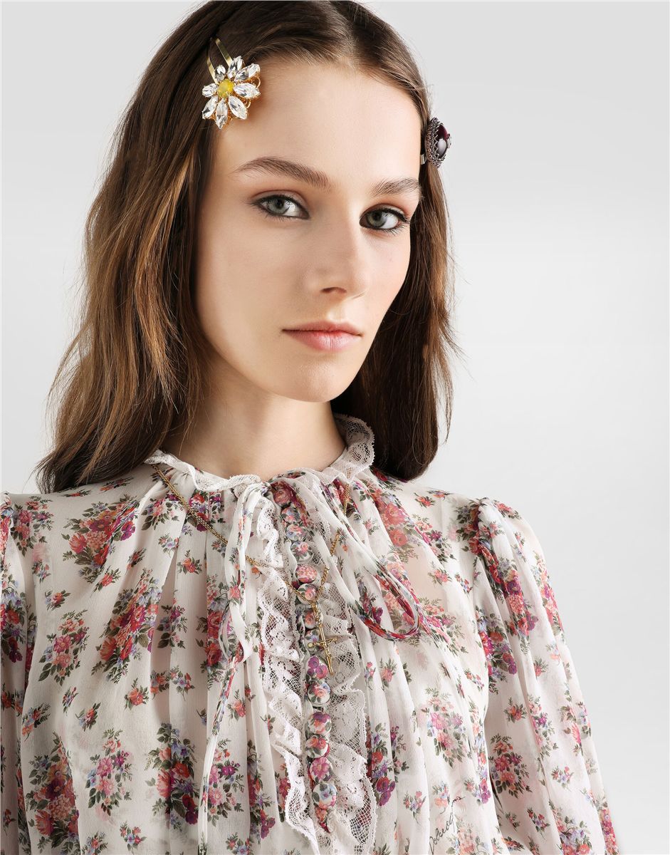 Small flower bouquets-print long chiffon dress-DOLCE&GABBANA-Verso