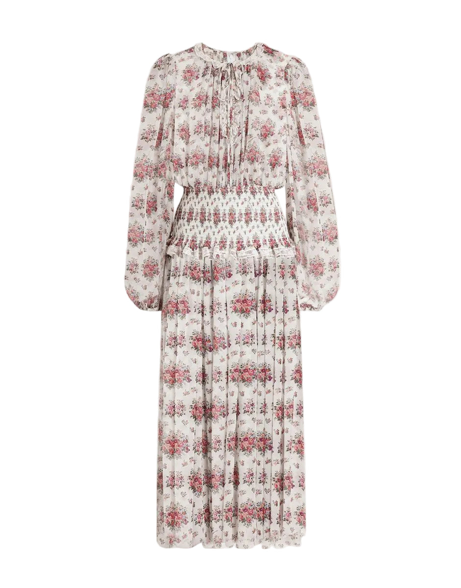 Small flower bouquets-print long chiffon dress-DOLCE&GABBANA-Verso