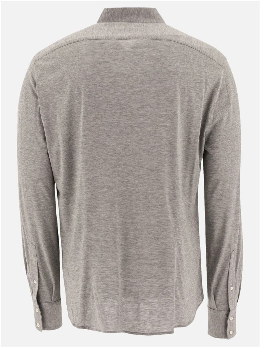 Spread-collar jersey shirt-BRUNELLO CUCINELLI-Verso